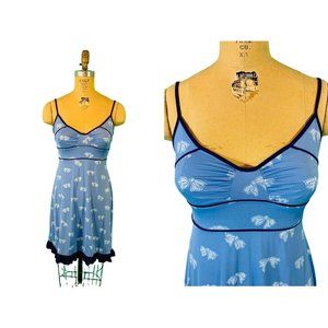 Eloise Anthropologie Blue Bow Print Nightie Lingerie Dress | S